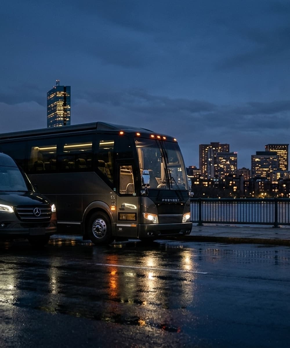 Group of friends traveling together in a Boston Sprinters luxury van