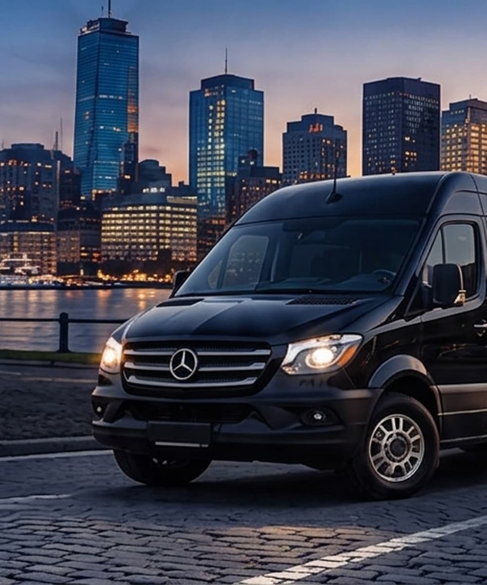 Sports fans traveling to a game in a Boston Sprinters luxury vehicle